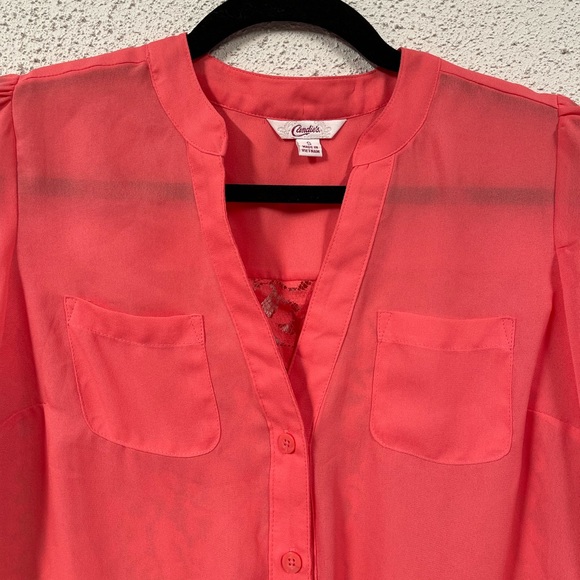 NWOT Candies coral blouse with lace back - Picture 2 of 4